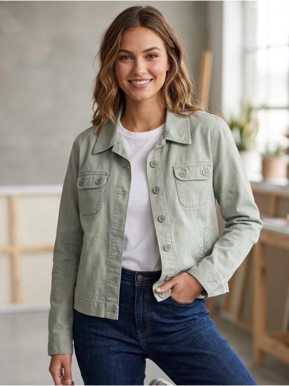 Classic Sage Button-Front Women’s Jacket